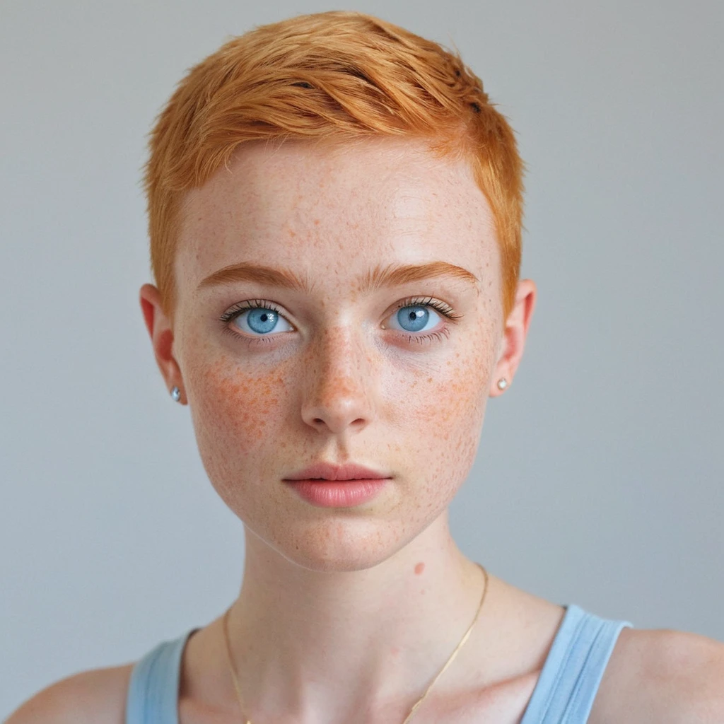 Young German girl with pastel orange pixie cut hair