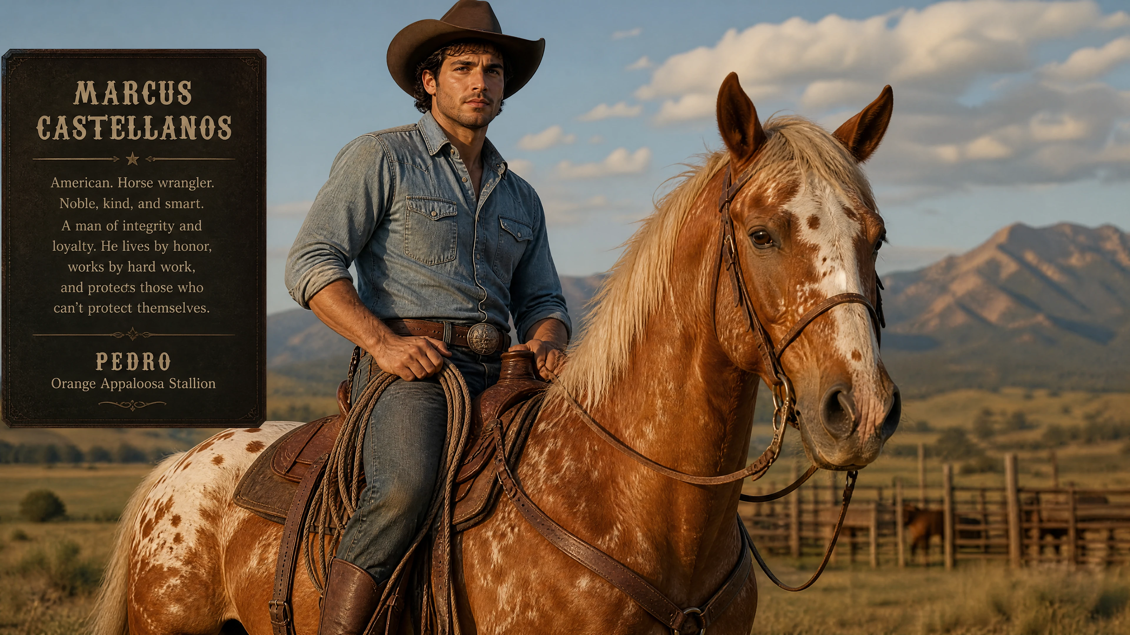 American cowboy riding an orange appaloosa horse stallion