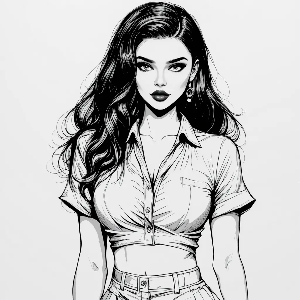 Serene ink portrait of a confident young woman in line art
