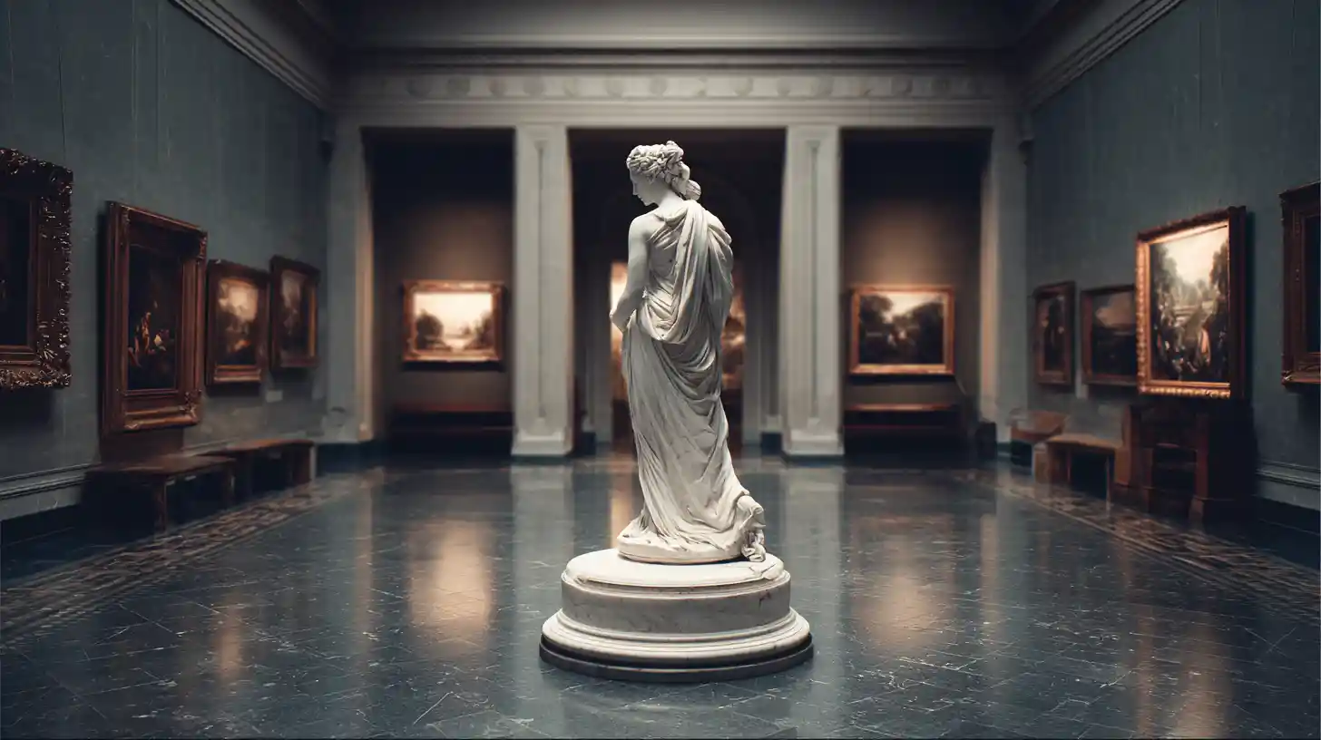 Marble statue of a woman highlighted in a classic museum