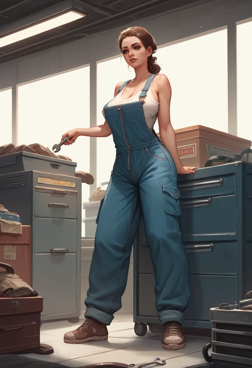 Grease stained girl mechanic cleaning a modern roadster