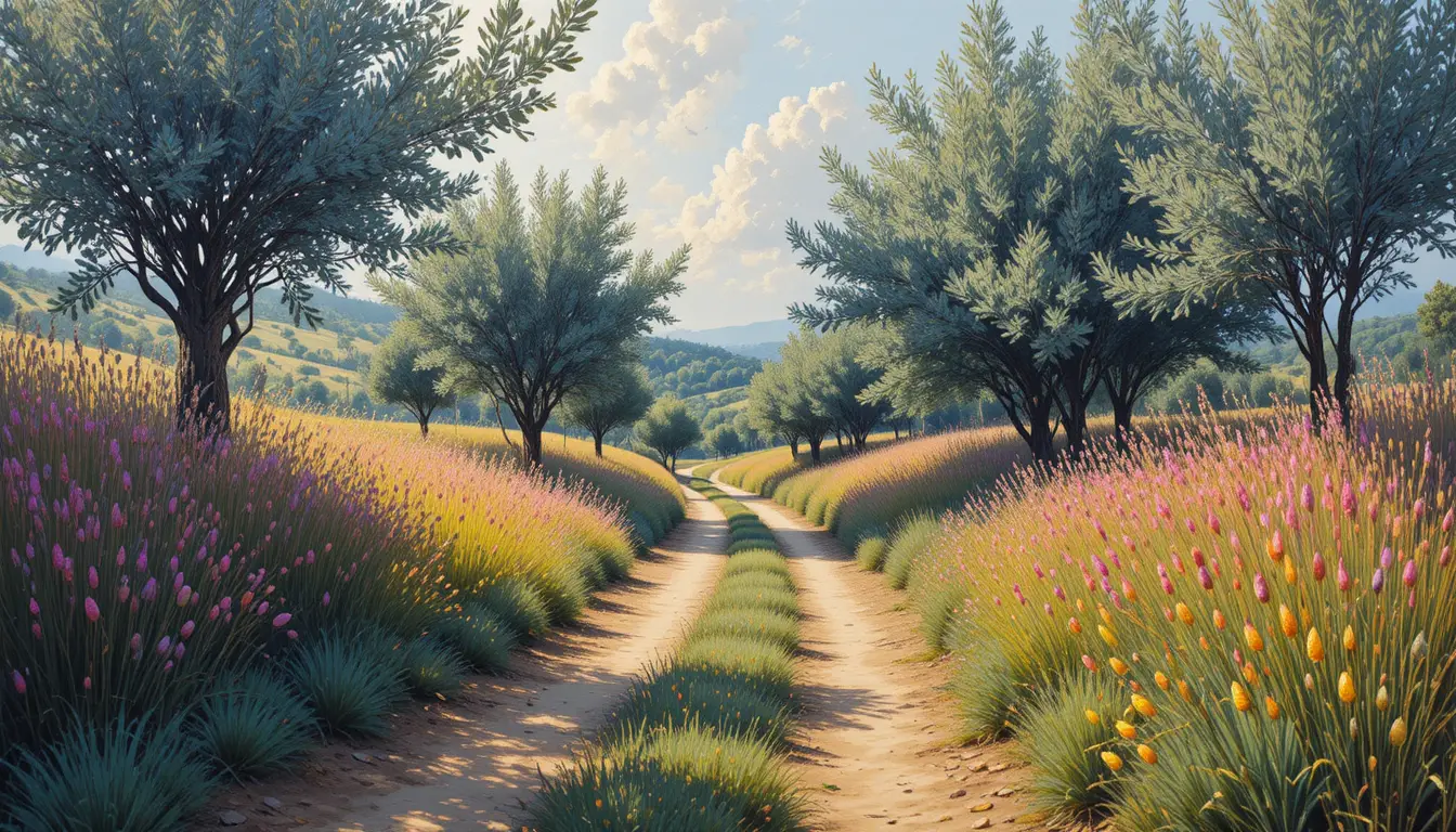 Tall grass along a countryside pathway in sunlight