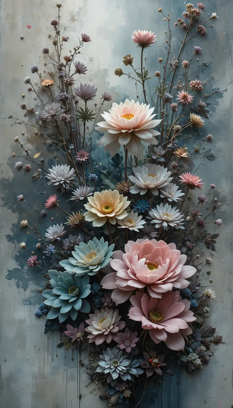 Dark abstract succulent forms with soft botanical double exposure
