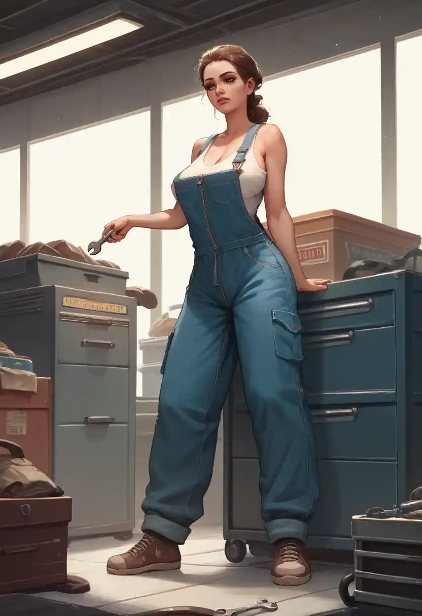 Grease stained girl mechanic cleaning a modern roadster