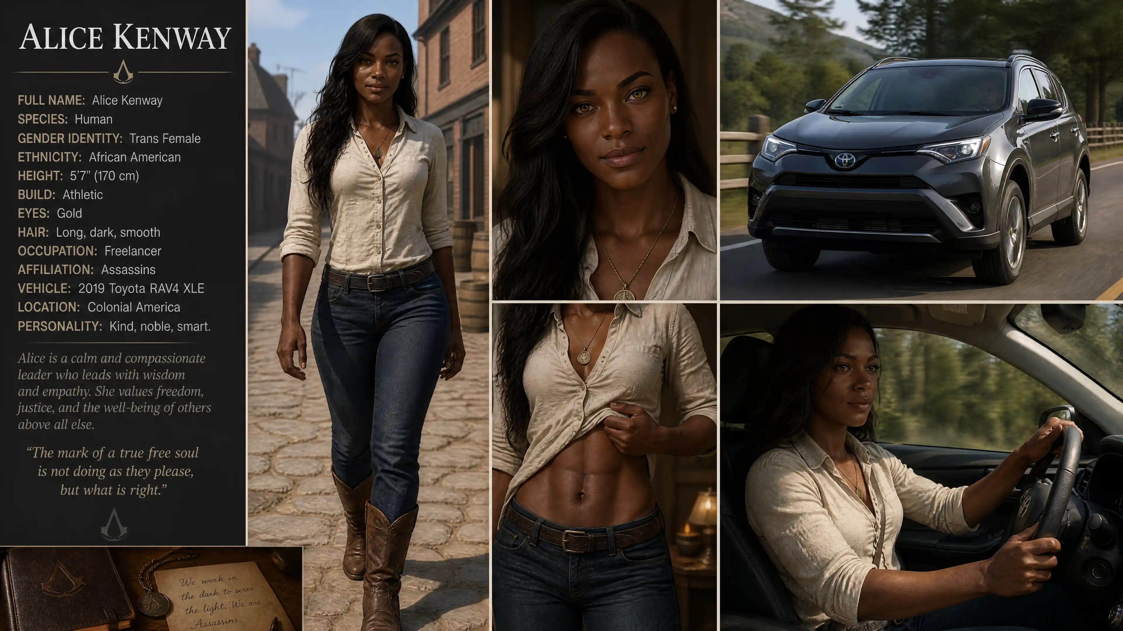 Fit African American woman with gold eyes in casual western wear
