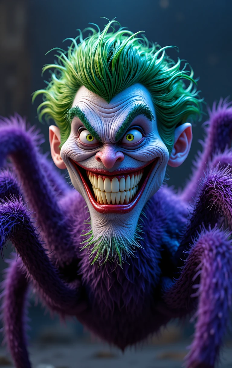 Hairy Purple Green Spider With Demonic Grin