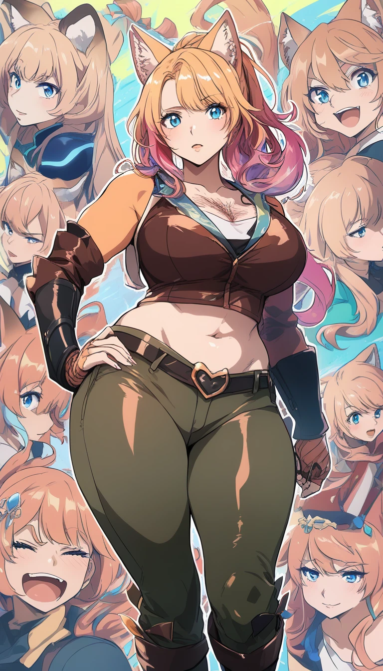 Anime woman with blue eyes and cat ears close up