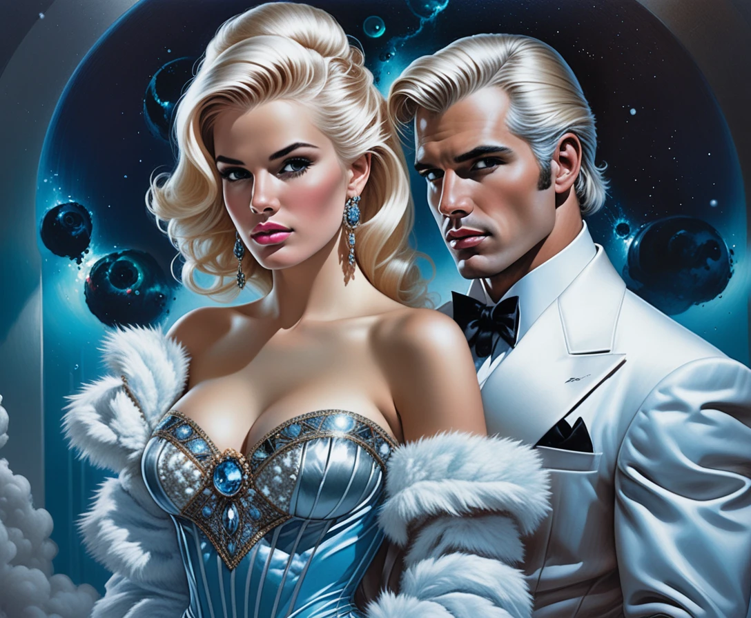 Blonde pinup fashion woman in glamorous gala gown