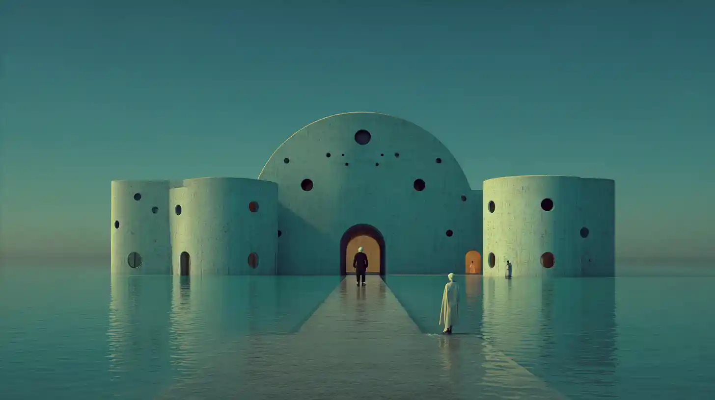 Surreal Drowned Library In A Mythic Underwater City