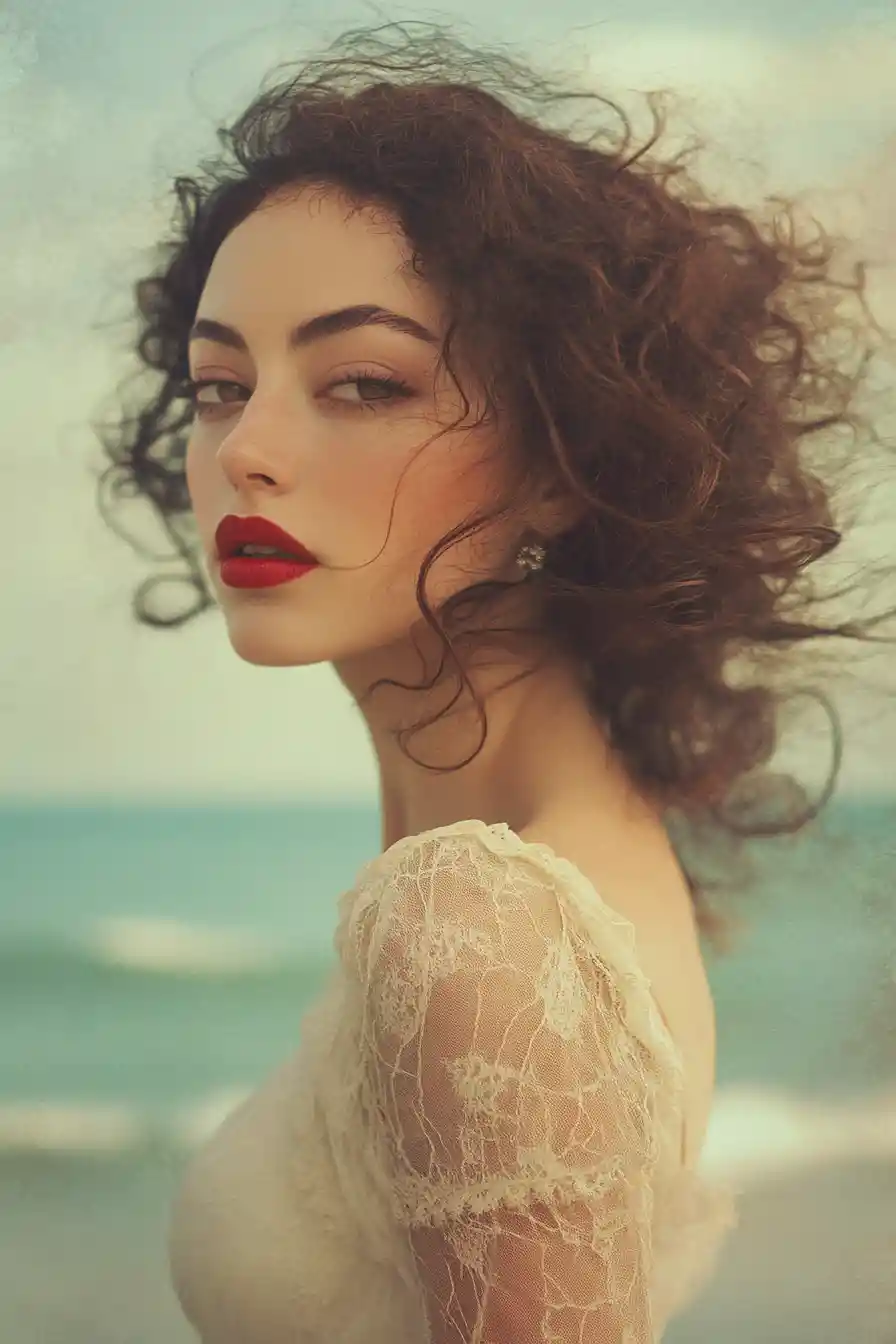 Elegante donna che osserva un tranquillo orizzonte mediterraneo