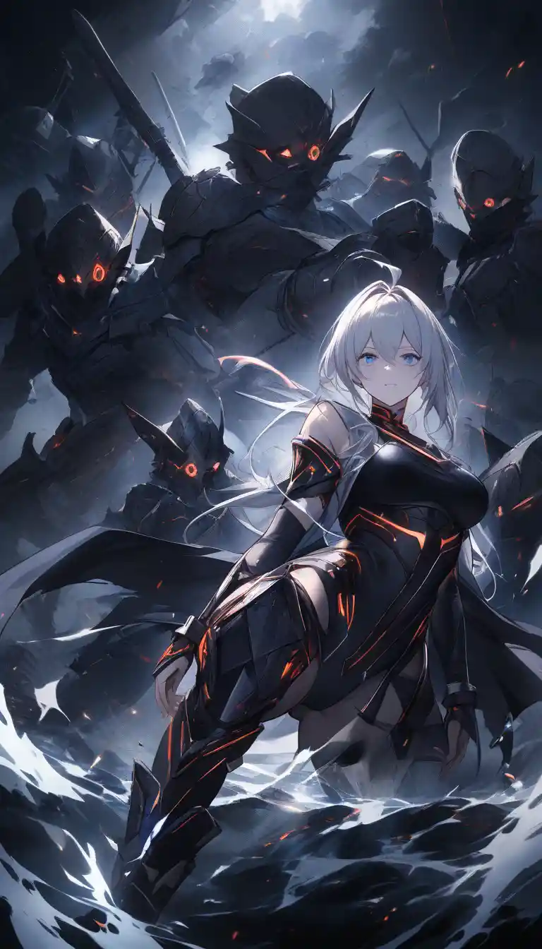 Gefesselte Anime-Heldin in einem dunklen Kerker aufgehängt