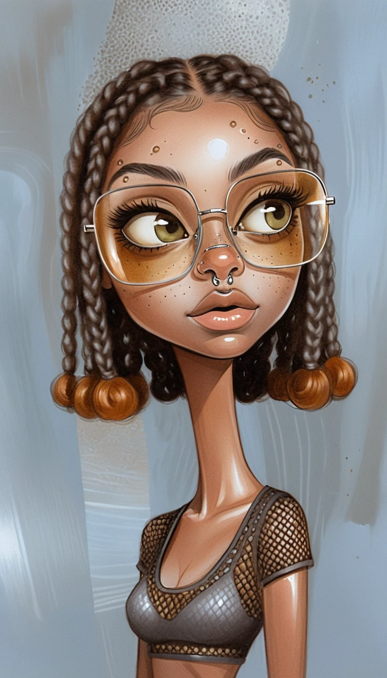 Stylized digital portrait of a braided girl with piercings
