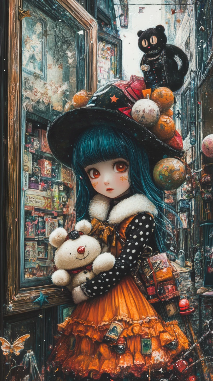 Anime girl in a crumbling fantasy world with empty frame
