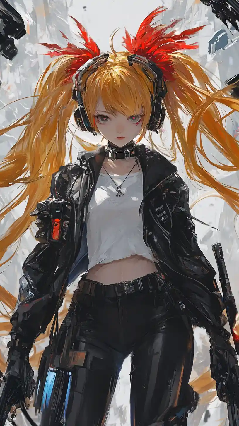 Armed anime girl with crystal armor and tactical outfit