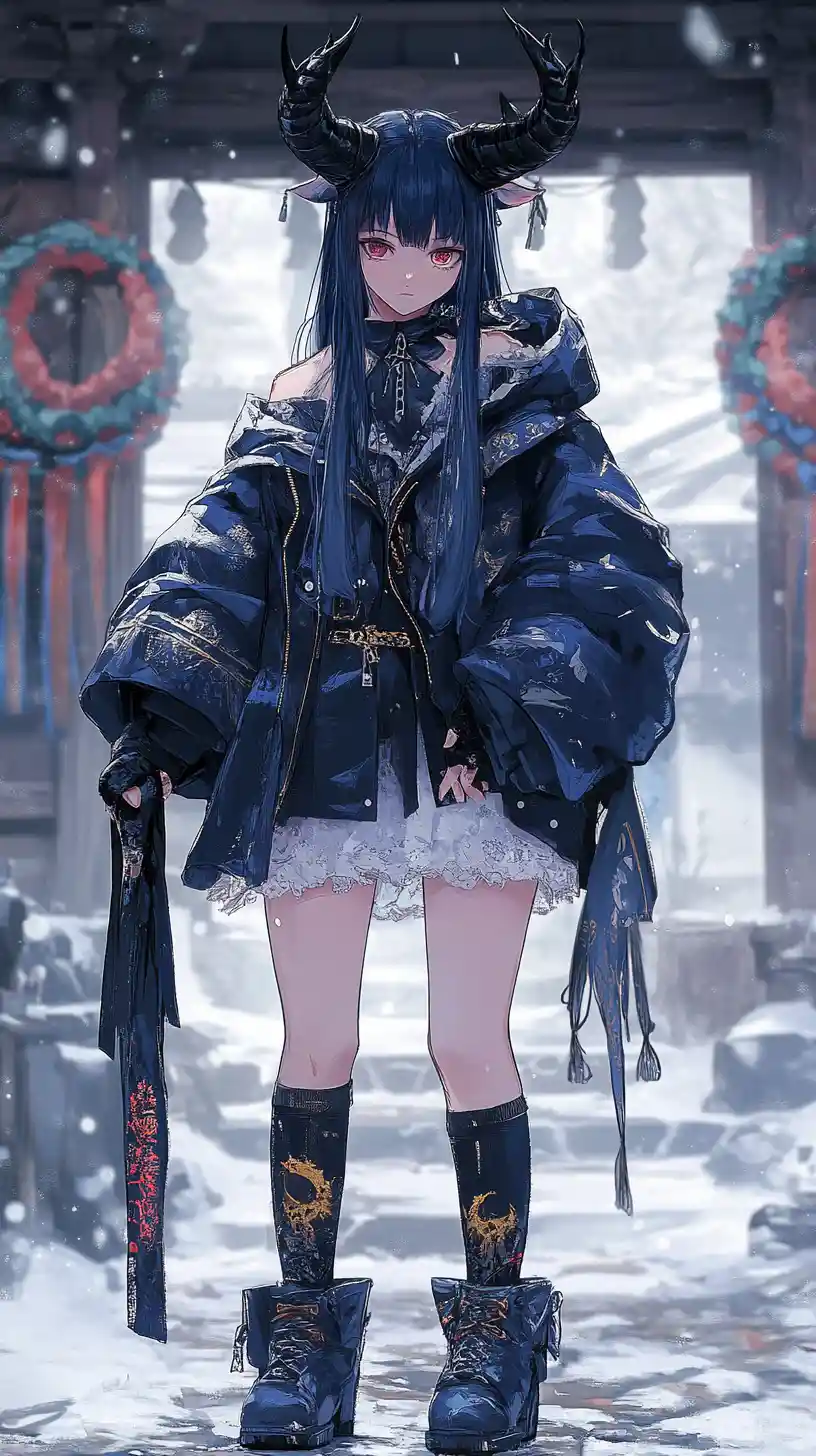 Anime girl warrior with crystal sword in ruined wall scene