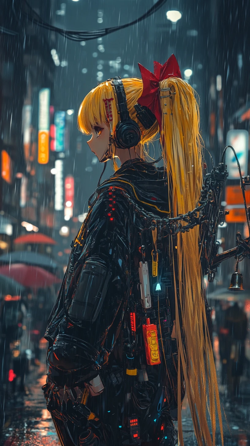 Anime girl in tactical outfit with long golden hair