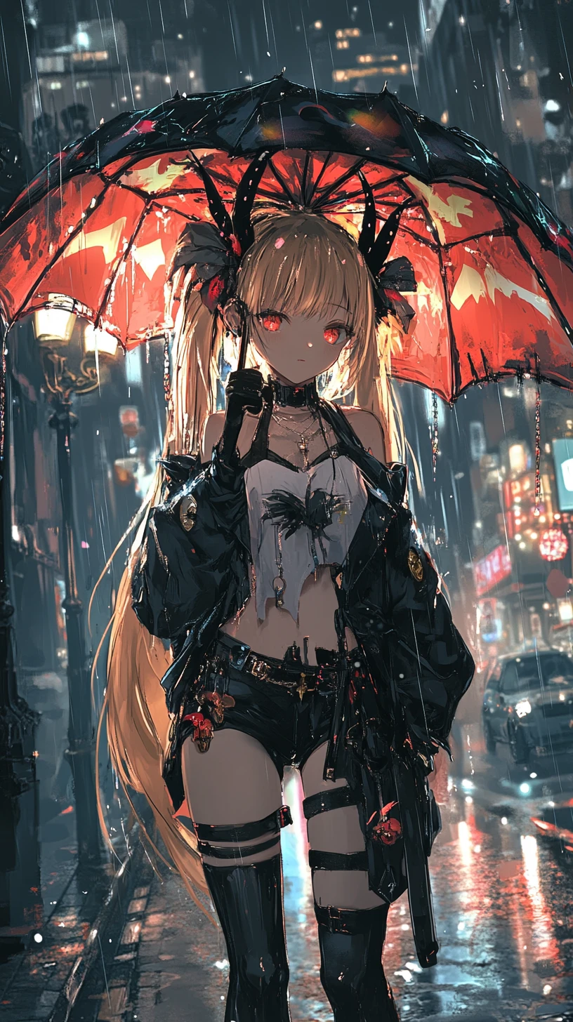 Armed anime girl in black jacket with tactical gear