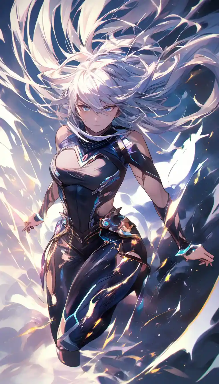 Platinum haired anime heroine bound and suspended in air