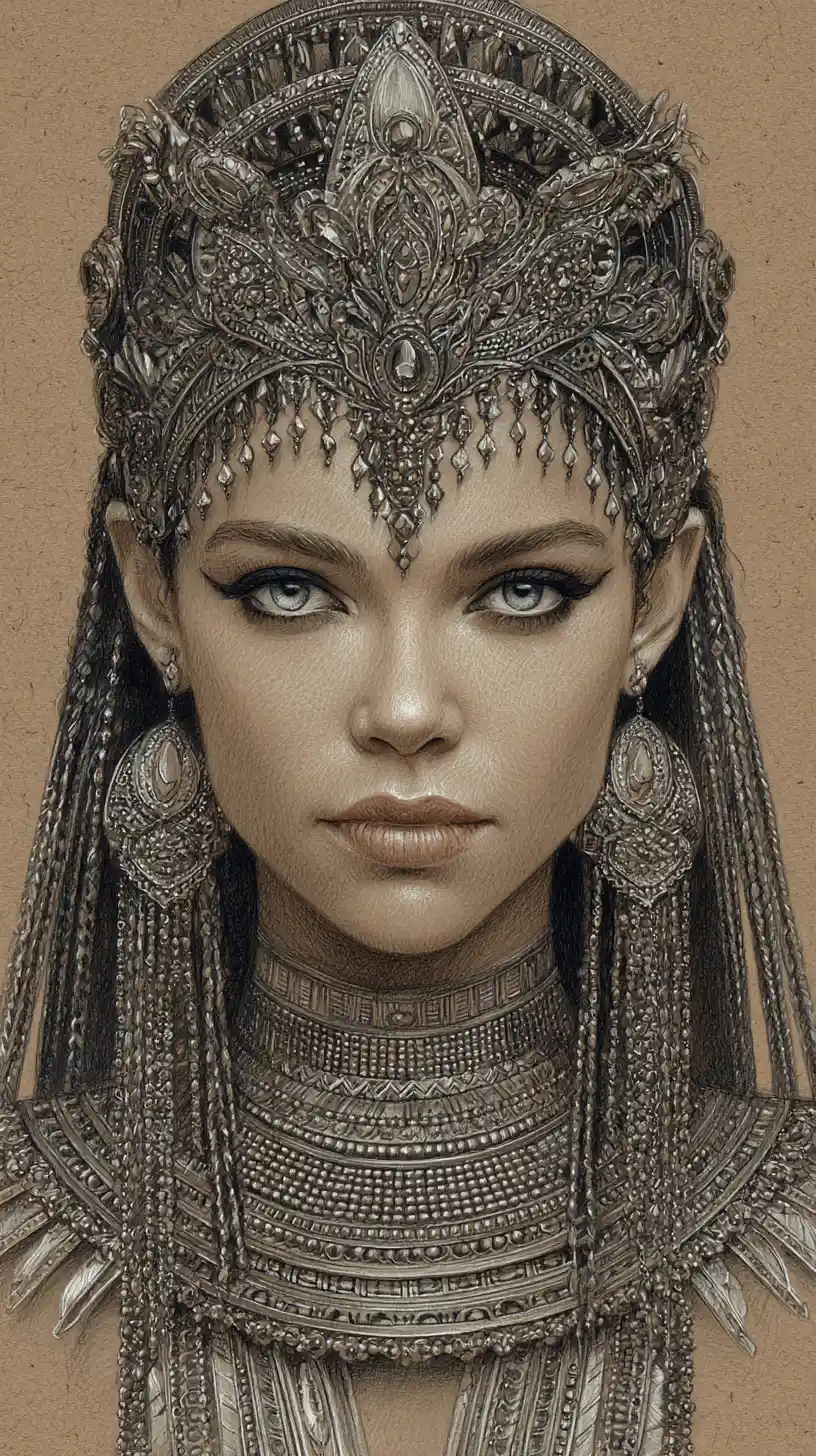 Regal colored pencil portrait of an ancient Egyptian queen
