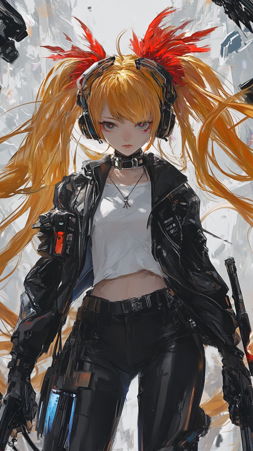 Armed anime girl with crystal armor and tactical outfit