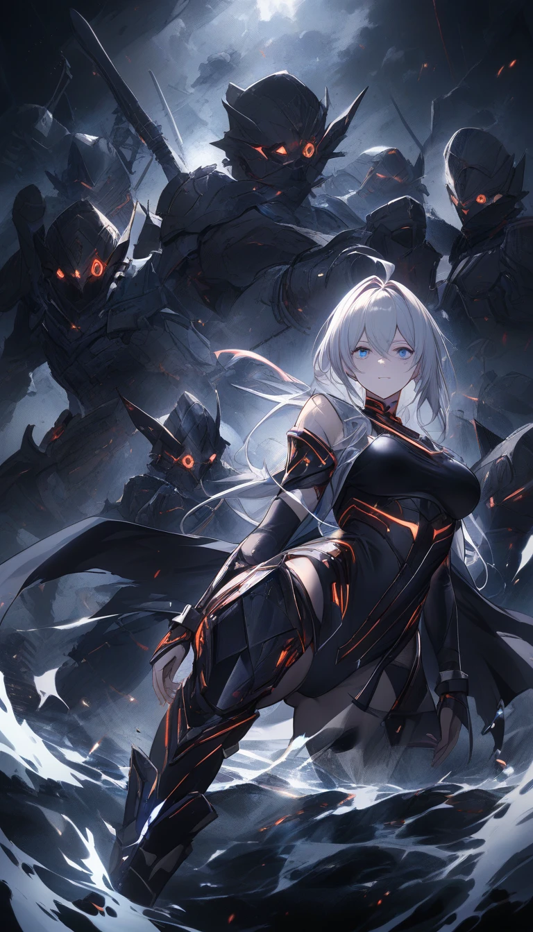 Bound anime heroine suspended in a dark dungeon