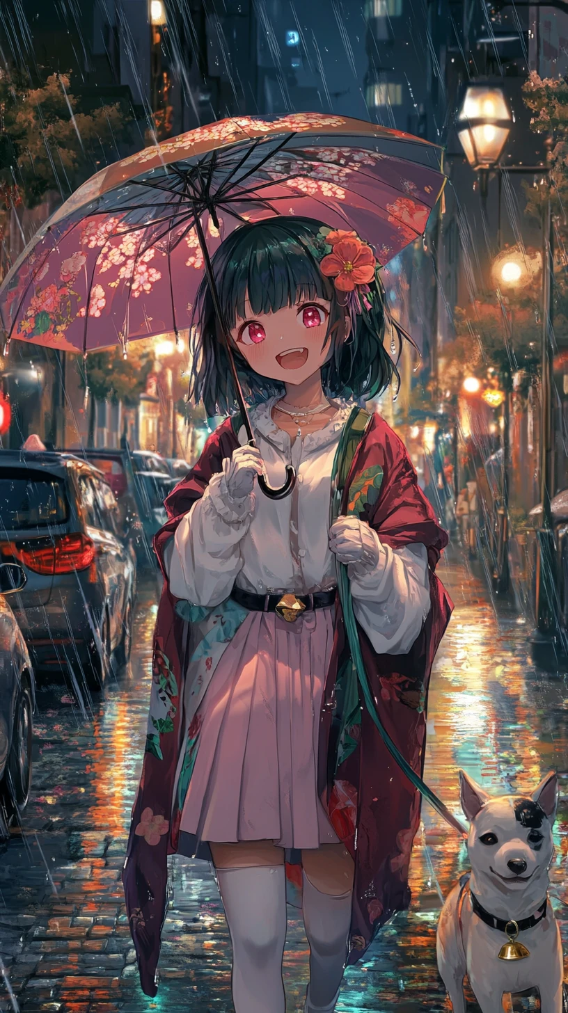 Anime girl in cozy outfit with cape and flower sweater