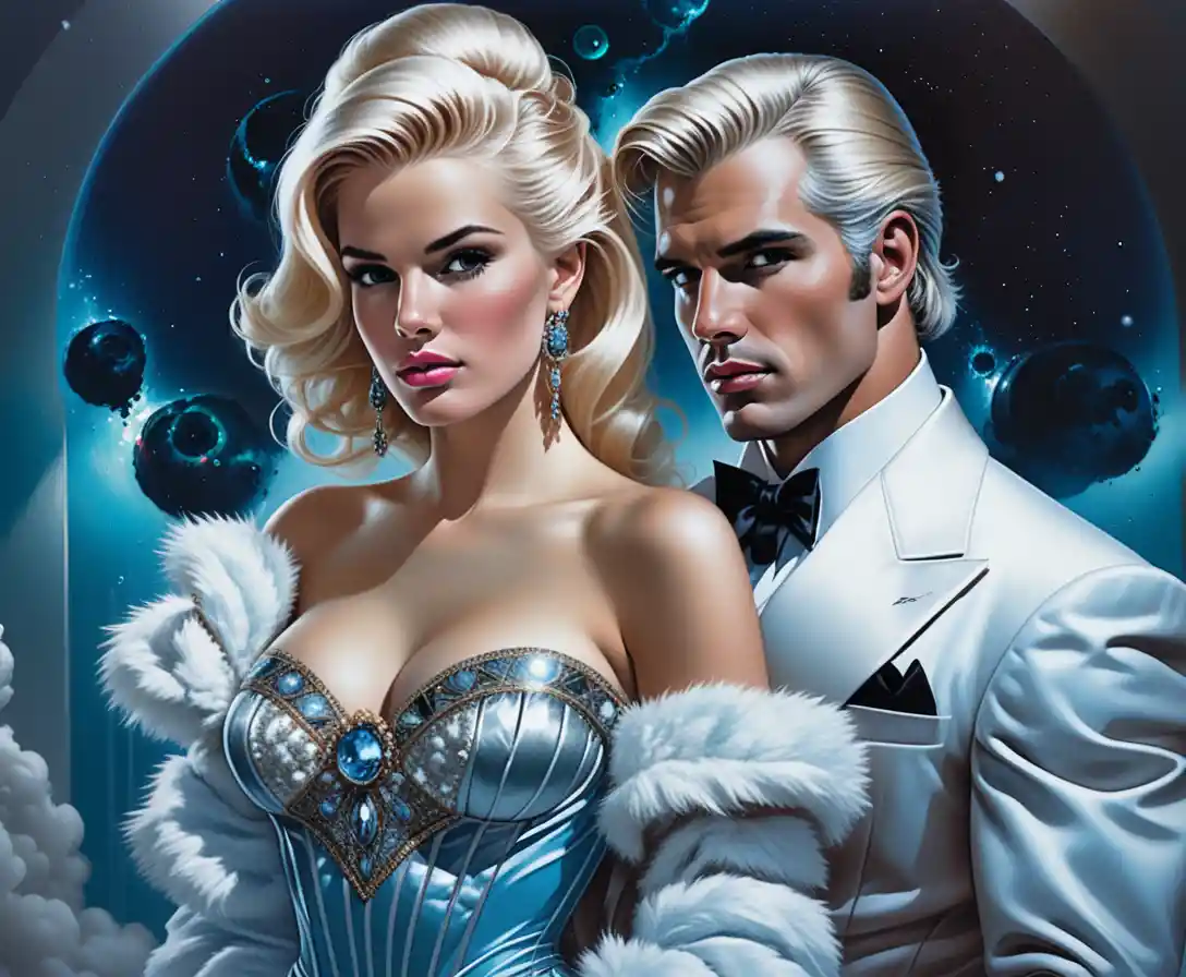 Blonde pinup fashion woman in glamorous gala gown