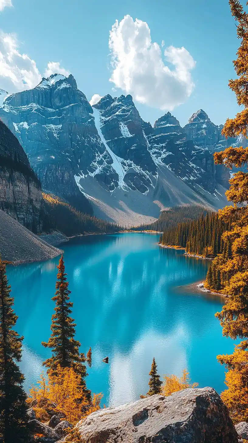 Majestic Canadian mountains and shimmering blue lake landscape