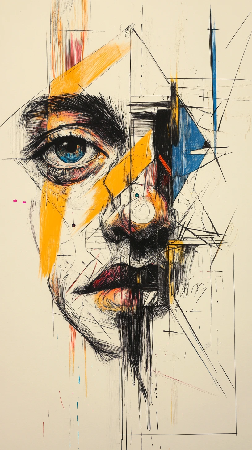 Abstract negative space painting with hidden colorful symbols