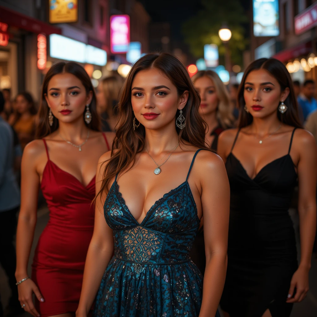 Group of women in dresses enjoying a Saturday night out