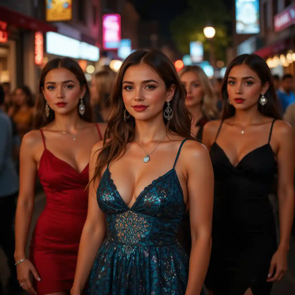 Group of women in dresses enjoying a Saturday night out
