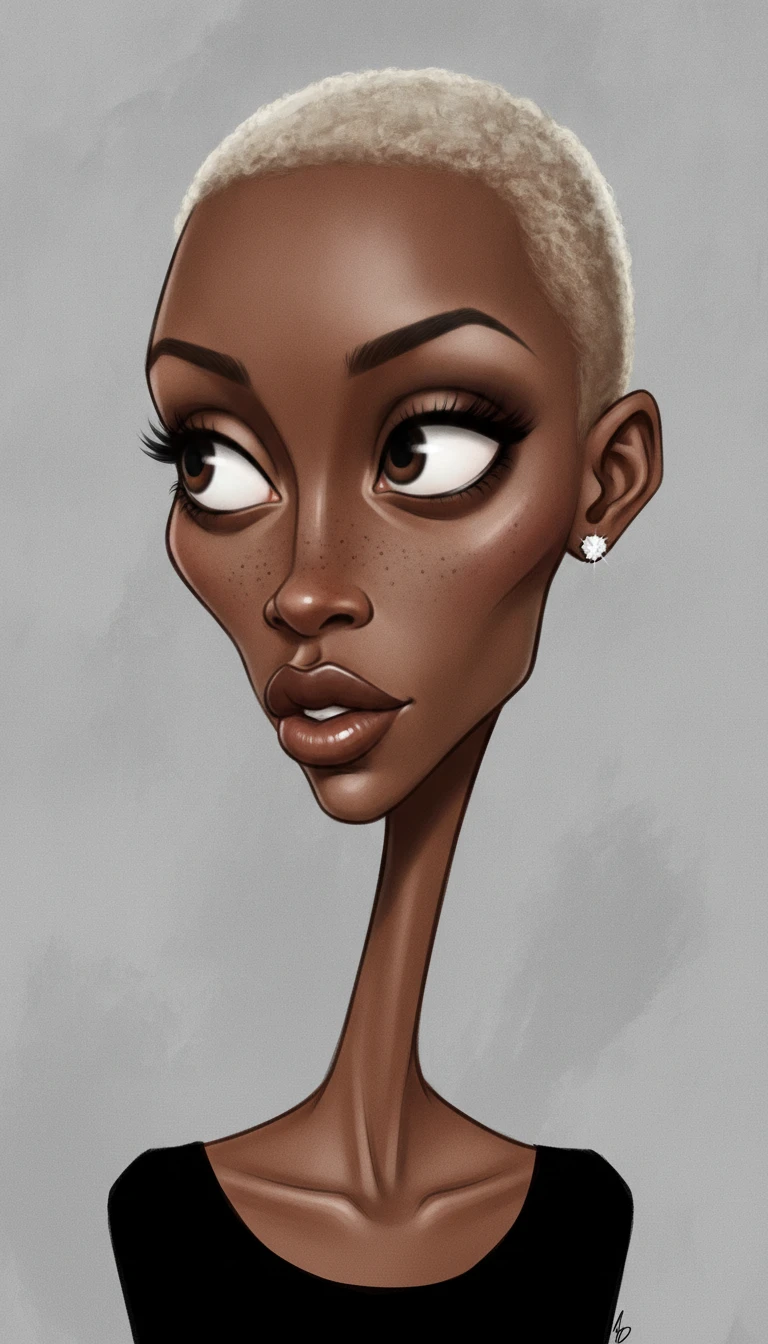 Stylized portrait of a black girl with short silver hair