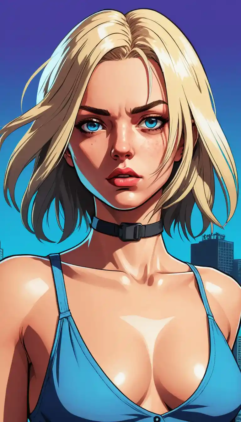 Platinblonde Anime-Heldin in der Luft gefesselt mit zerrissenem Bodysuit