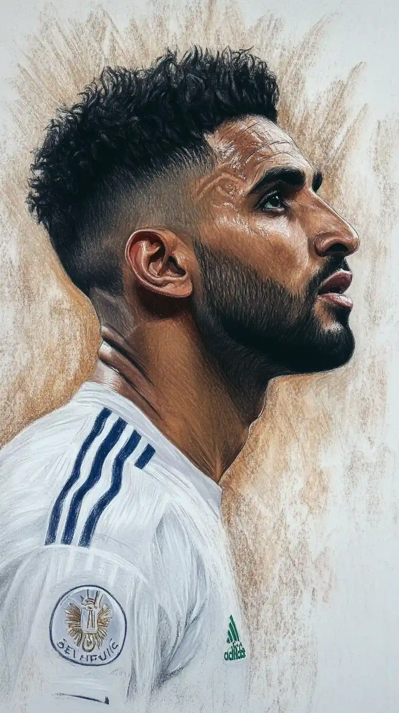 Colored pencil portrait of a footballer balancing a ball