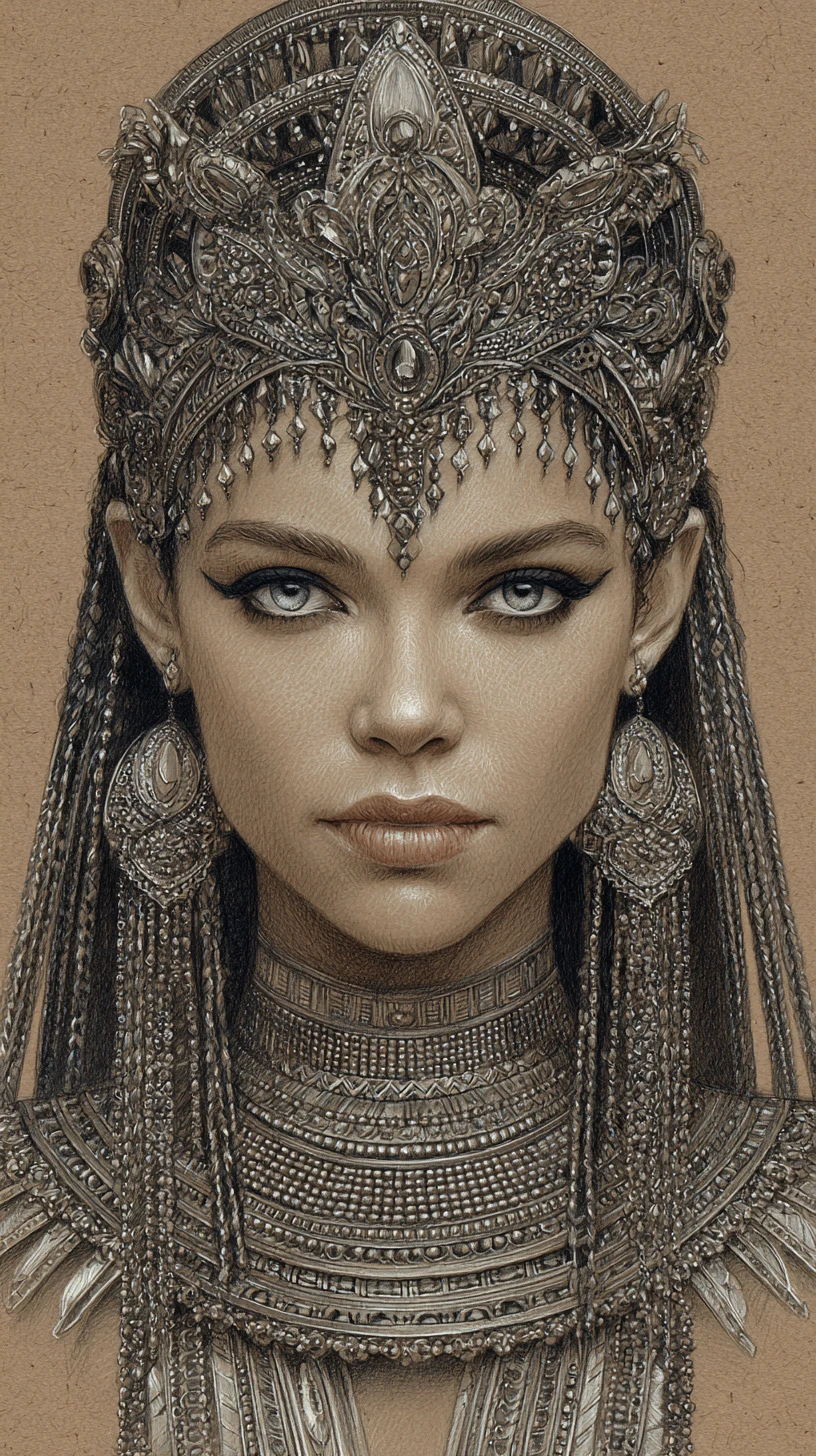 Regal colored pencil portrait of an ancient Egyptian queen