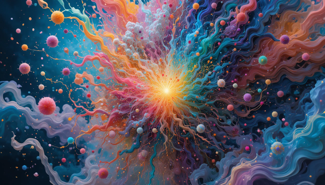 Close up neon fantasy human figure in serene colors