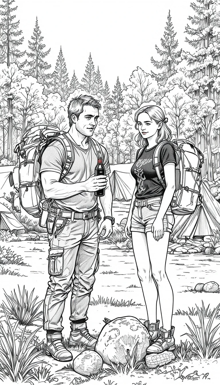 Hikers Talking At A Sunny Forest Campsite