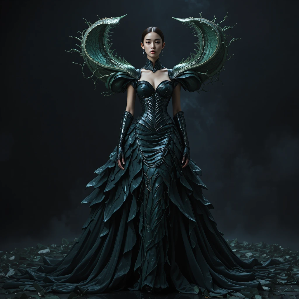 Avant garde woman in sculptural venus flytrap gown