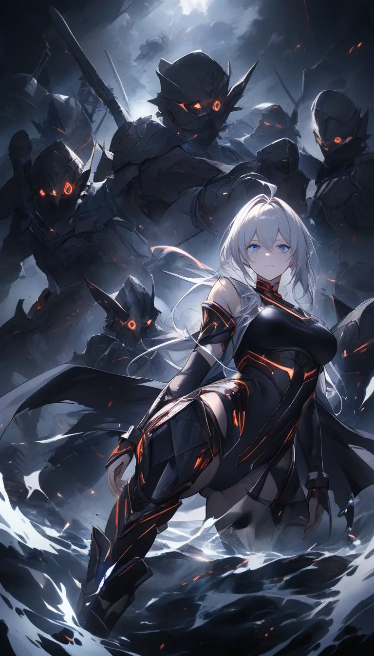 Bound anime heroine suspended in a dark dungeon