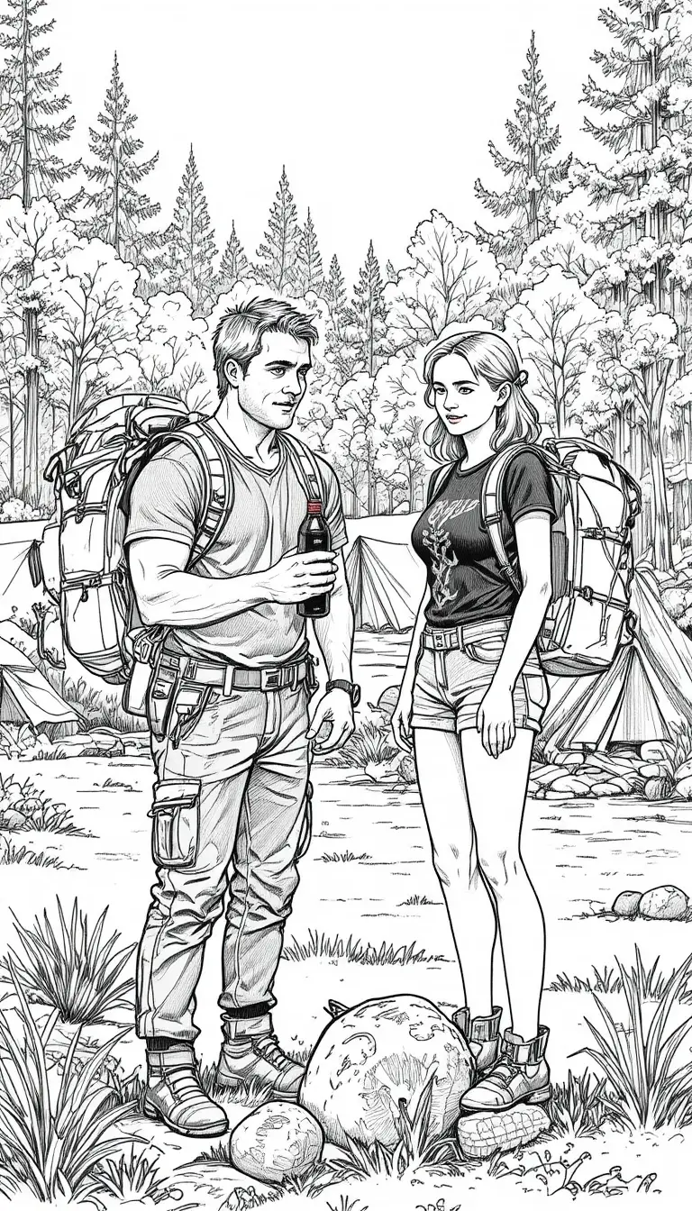Hikers Talking At A Sunny Forest Campsite