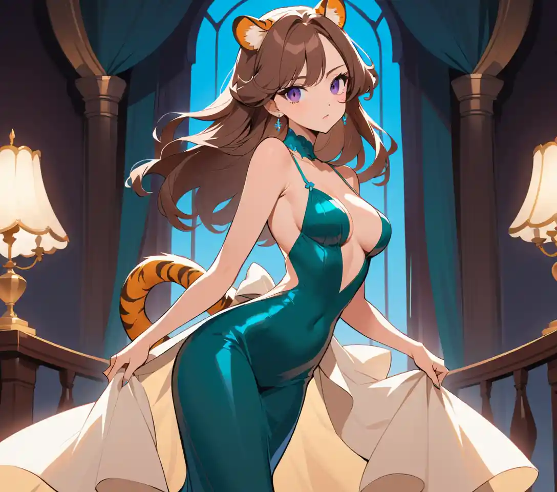Elegante donna fantasy in abito sirena scollato sulla schiena con cicatrici