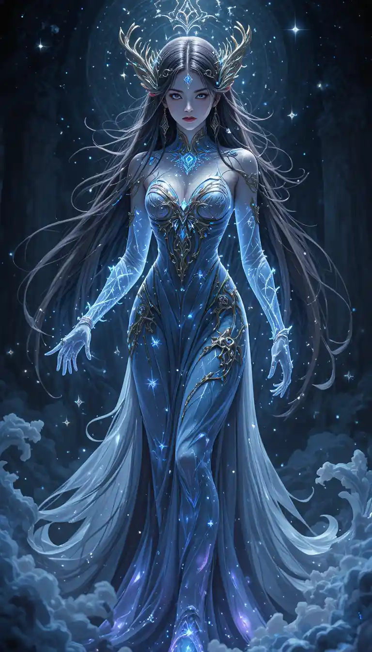 Young ghost girl in a mystical anime fantasy world
