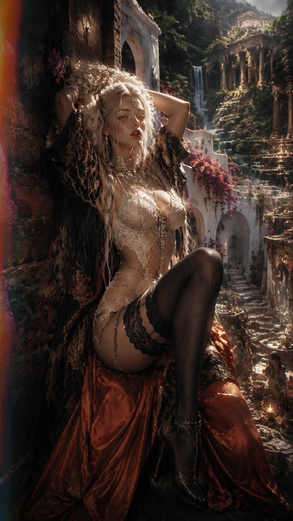 Royal goddess posing in a cinematic fantasy alley