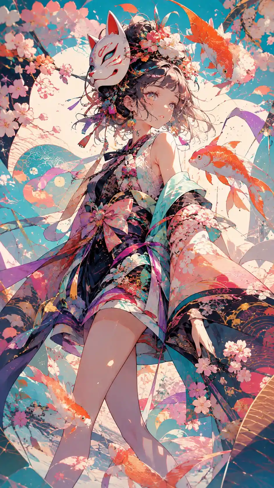 Illustrazione anime colorata con affascinante estetica pastello vibrante