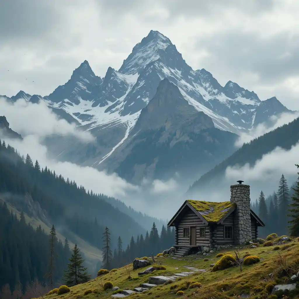 Cozy Mountain Cabin On Misty Forested Peaks