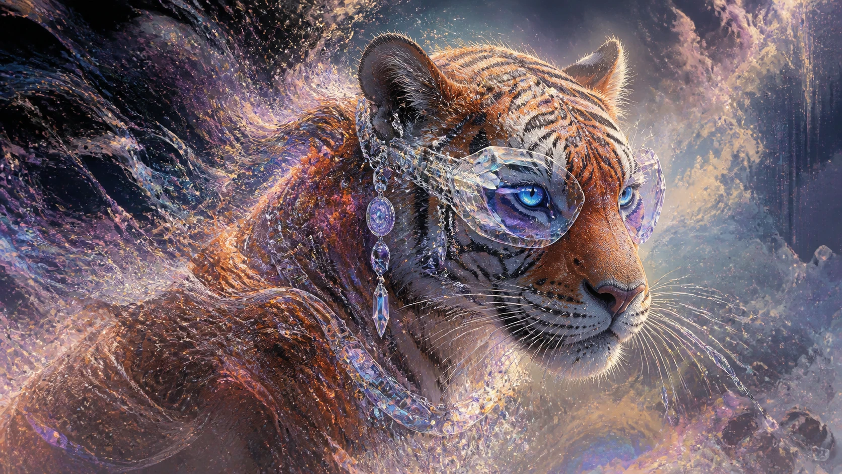 Abstract tiger face transforming into conscious detail