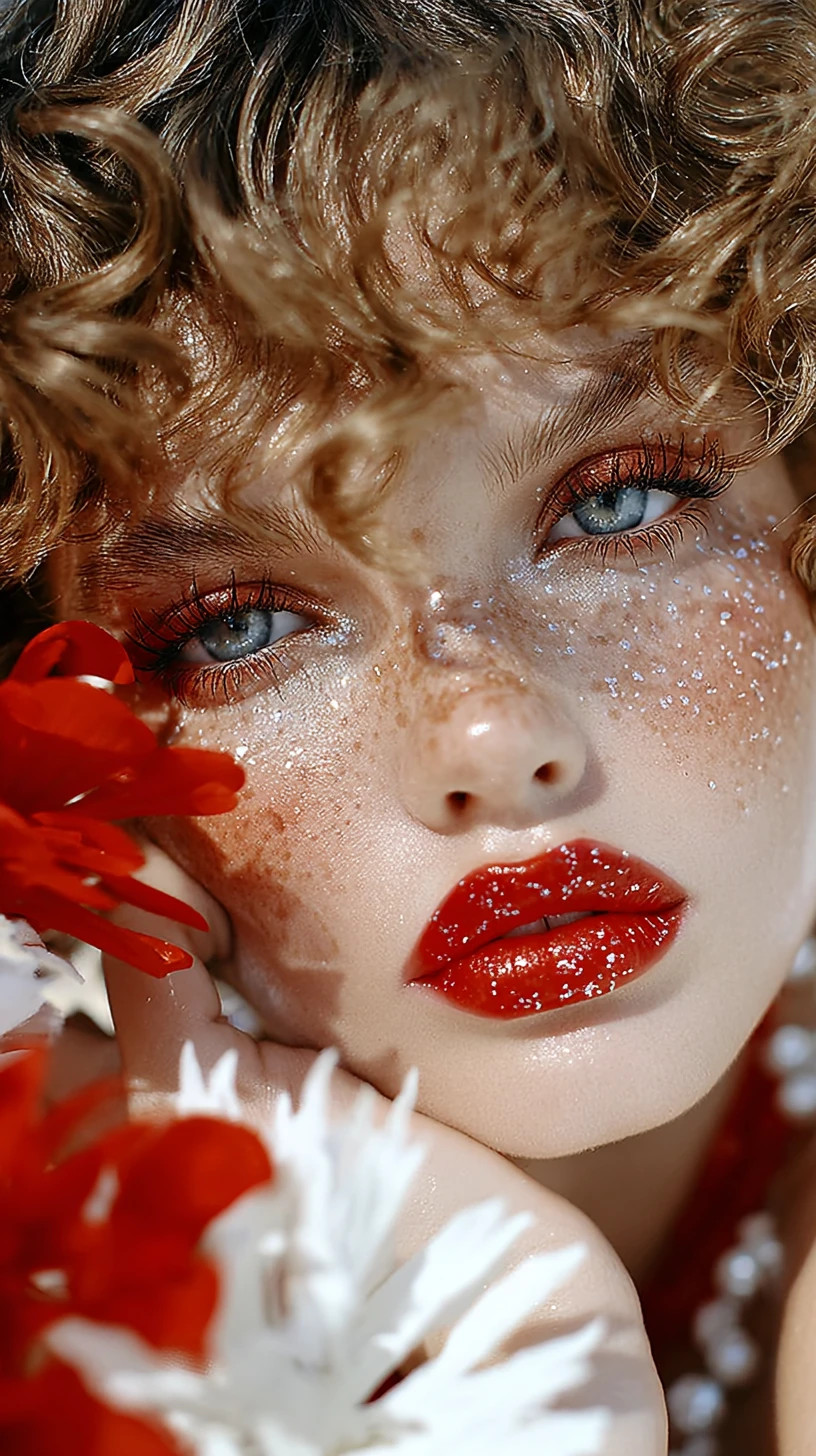 Introspective close up portrait of a young freckled woman