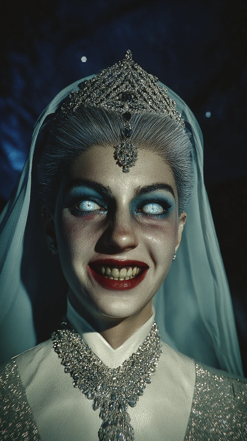 Ethereal night queen with glowing eyes and icy aura