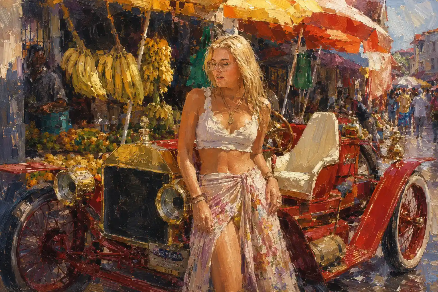 Young hippie woman posing in sunny Mediterranean street
