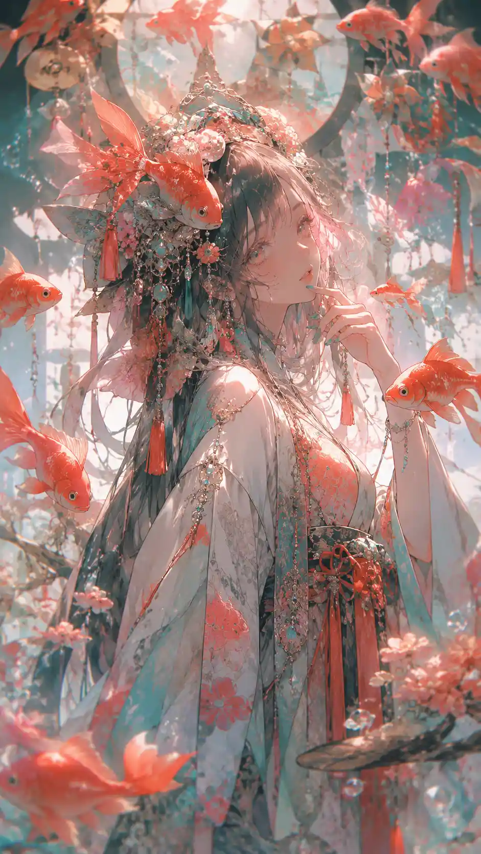 Theatrical anime illustration with bright pastel colors